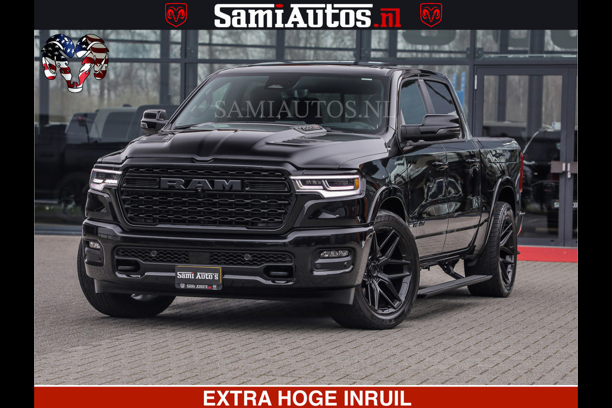 Dodge Ram LIMITED H.O 540 PK 706 Nm | FEUL WIELEN |XB9 | MASSAGE | BOM VOL | CREW CAB | DUBBELE CABINE | GRIJSKENTEKEN | 5 PERSOONS | DE MEEST LUXUEUZE en BEGEERDE Pick-up