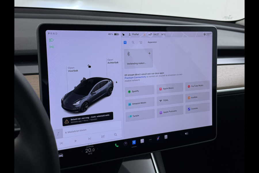 Tesla Model 3 SR+ 325PK LFP-Accu Trekhaak AutoPilot Leer Pano-Dak Adaptive Cruise Lmv 18" Camera's Elektr.-Stuur+Stoelen+Spiegels+Geheugen+Eas SOH 87% Ecc Navi Led DAB Voorverwarmen interieur via App Keyless One-Pedal-Drive 1.000KG Trekgewicht 1e Eigenaar Origineel Nederlandse Auto Fabrieksgarantie op Accu en Motor tot 10-12-2028/160.000km LFP accu dus 100% opladen !