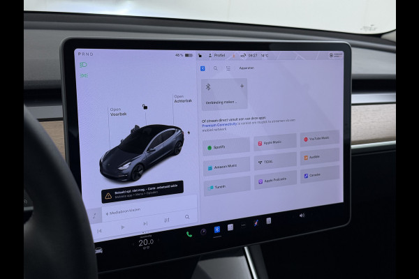 Tesla Model 3 SR+ 325PK LFP-Accu Trekhaak AutoPilot Leer Pano-Dak Adaptive Cruise Lmv 18" Camera's Elektr.-Stuur+Stoelen+Spiegels+Geheugen+Eas SOH 87% Ecc Navi Led DAB Voorverwarmen interieur via App Keyless One-Pedal-Drive 1.000KG Trekgewicht 1e Eigenaar Origineel Nederlandse Auto Fabrieksgarantie op Accu en Motor tot 10-12-2028/160.000km LFP accu dus 100% opladen !