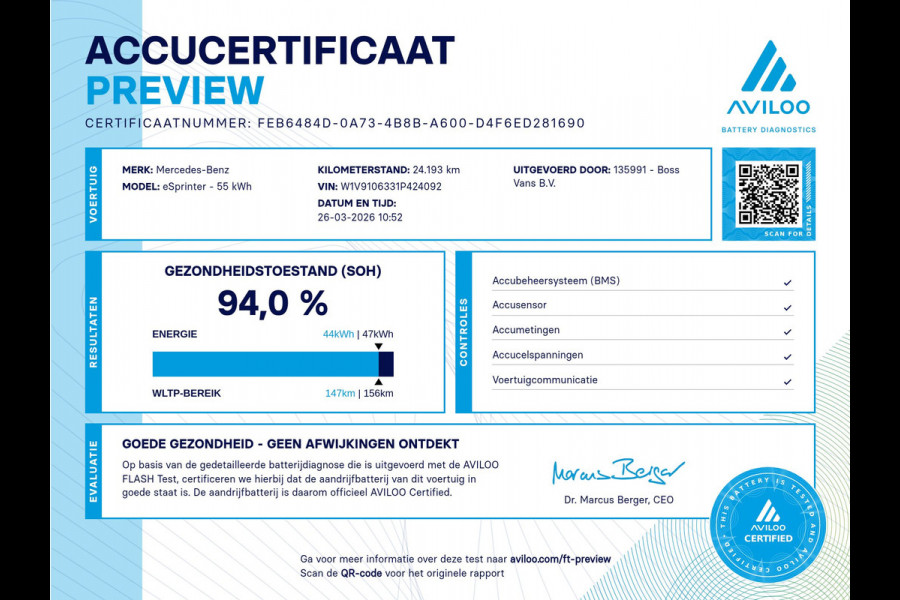 Mercedes-Benz eSprinter 55kWh 168km WLTP 94% (SOH) L2H2 80kw Snelladen Climate Control Camera Stoelverwarming