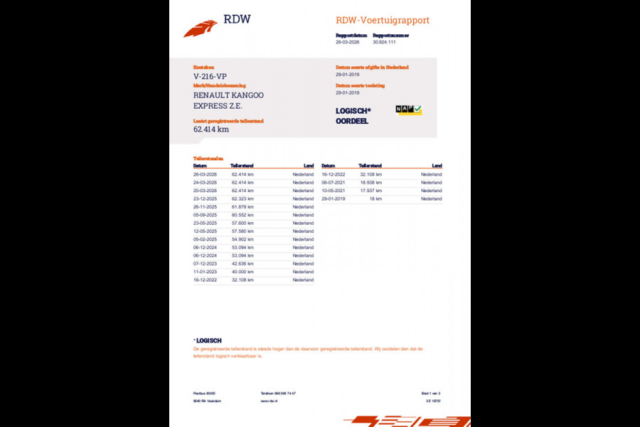 Renault Kangoo Z.E. 33 ( Koopaccu ) SOH 90%190 Km rijbereik AIRCO SCHUIFDEUR CRUISE CONTROL PDC