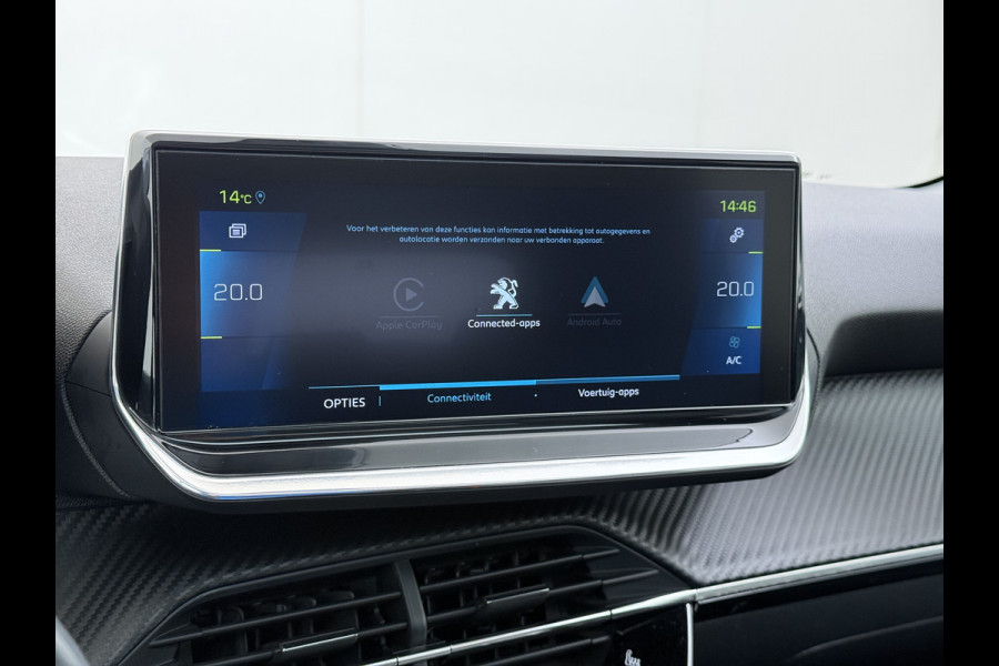 Peugeot e-208 EV Pano-Dak 3D-Navi 360°Camera Apple Carplay Android Ecc Stoelverwarming Cruise Control Pdc Keyless 50kWh Allure SOH 92,5%Led Lmv Privacy Glas Isofix DAB+ Bluetooth Regen-Lichtsensor Lane Assist Dealeronderhouden Origineel Nederlandse Auto
