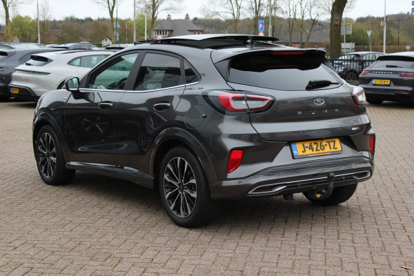 Ford Puma 1.0 EcoBoost Hybrid ST-Line X Vignale 155pk / NL Auto! / Full option! / Trekhaak / Panoramadak / Camera / Leder / CarPlay / B&O / 18'' / Keyless / Stuur+Stoelverwarming / Dodehoek / DAB / Verwarmde voorruit / ACC