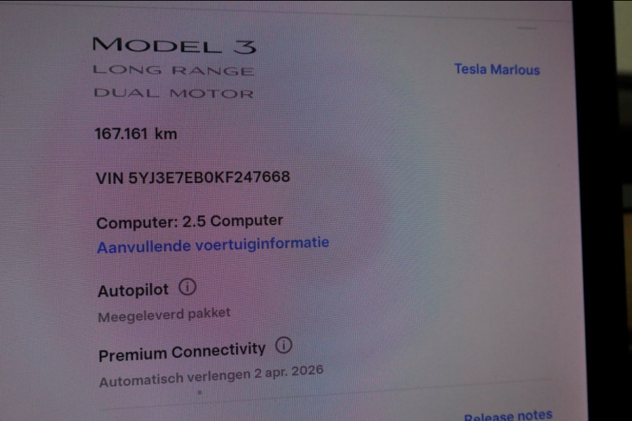 Tesla Model 3 Long Range AWD 19inch/Autopilot/Panoramadak SOH 83% Marge 03-2019