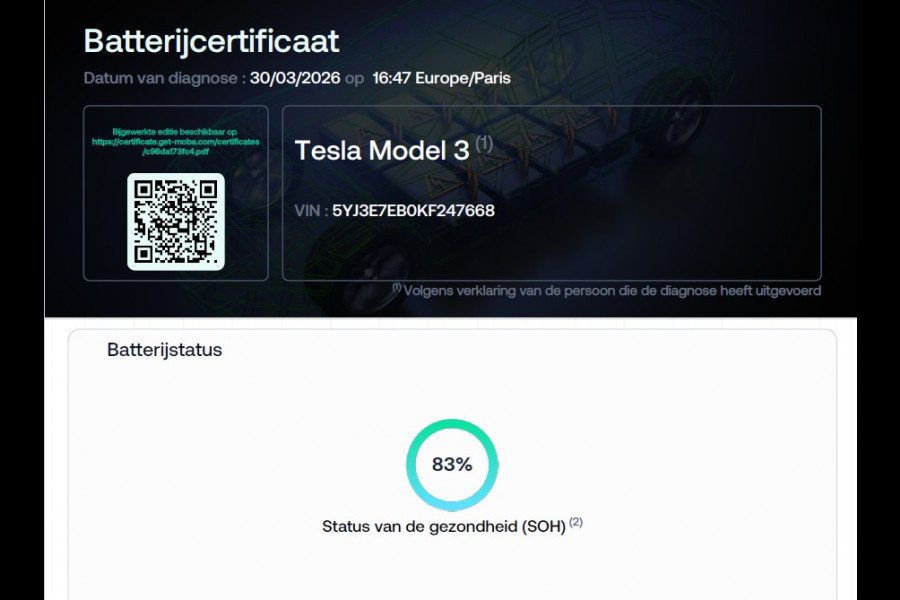 Tesla Model 3 Long Range AWD 19inch/Autopilot/Panoramadak SOH 83% Marge 03-2019