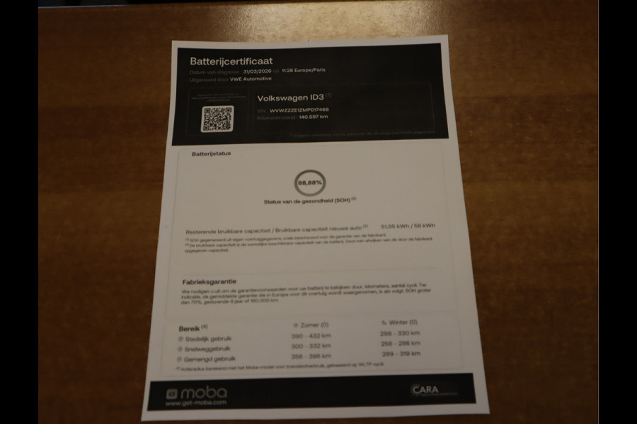 Volkswagen ID.3 First 58 kWh Navi / Climate / Stoelverw / DAB / Trekhaak SOH 88.88% All season banden