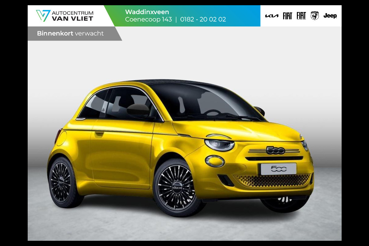 Fiat 500C Hybrid La Prima Cabrio | Clima | LED | PDC | JBL Premium Audio | 17" | Camera | BSM | Canneloni Ivory/Piombo interieur