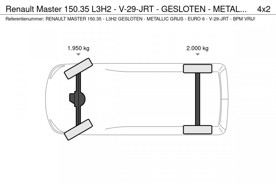 Renault Master 150.35 L3H2 - V-29-JRT - GESLOTEN - METALLIC GRIJS - EURO 6 - BPM VRIJ!