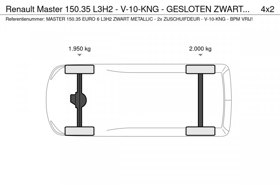 Renault Master 150.35 L3H2 - V-10-KNG - GESLOTEN ZWART METALLIC - 2x ZIJSCHUIFDEUR - EURO 6 - BPM VRIJ!
