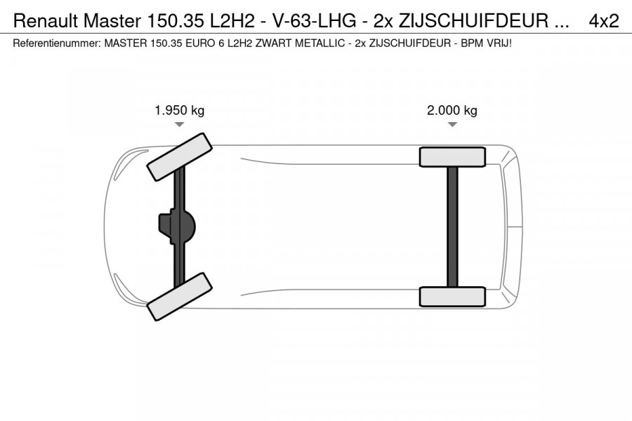 Renault Master 150.35 L2H2 - V-63-LHG - 2x ZIJSCHUIFDEUR - ZWART METALLIC - EURO 6 - BPM VRIJ!