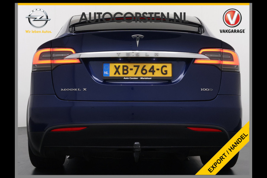 Tesla Model X 100D 423pk Dual Motor Leer Luchtvering Trekhaak AutoPilot Pano-Dak Adaptive Cruise Vleugeldeuren Camera's Elektr.Stoelen/Stuur+V Adaptieve koplampen Lmv 20" Led Elektr.-Achterklep Bordherkenning Verwarmde Sproeiers-bladen Carbon Sentry Mode Valet mode 2.250 kg Trekvermogen! Nieuwprijs €124.700,-