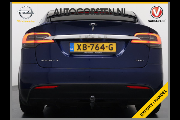 Tesla Model X 100D 423pk Dual Motor Leer Luchtvering Trekhaak AutoPilot Pano-Dak Adaptive Cruise Vleugeldeuren Camera's Elektr.Stoelen/Stuur+V Adaptieve koplampen Lmv 20" Led Elektr.-Achterklep Bordherkenning Verwarmde Sproeiers-bladen Carbon Sentry Mode Valet mode 2.250 kg Trekvermogen! Nieuwprijs €124.700,-