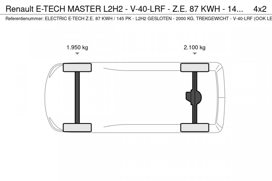 Renault E-TECH MASTER L2H2 - V-40-LRF - Z.E. 87 KWH - 145 PK - GESLOTEN - 2000 KG. TREKGEWICHT