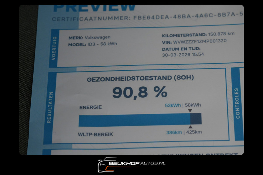 Volkswagen ID.3 First Plus 58 kWh Carplay Navi Cam Soh 90.8%