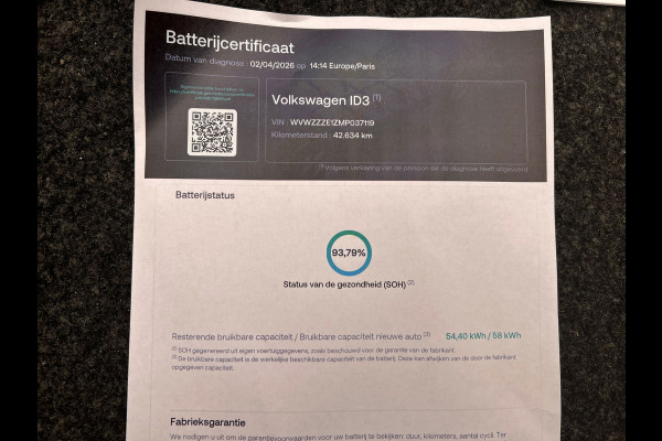 Volkswagen ID.3 Life 58 kWh | SOH 93% | Adapt.Cruise/Control | Stoelverwarming | Origineel NL
