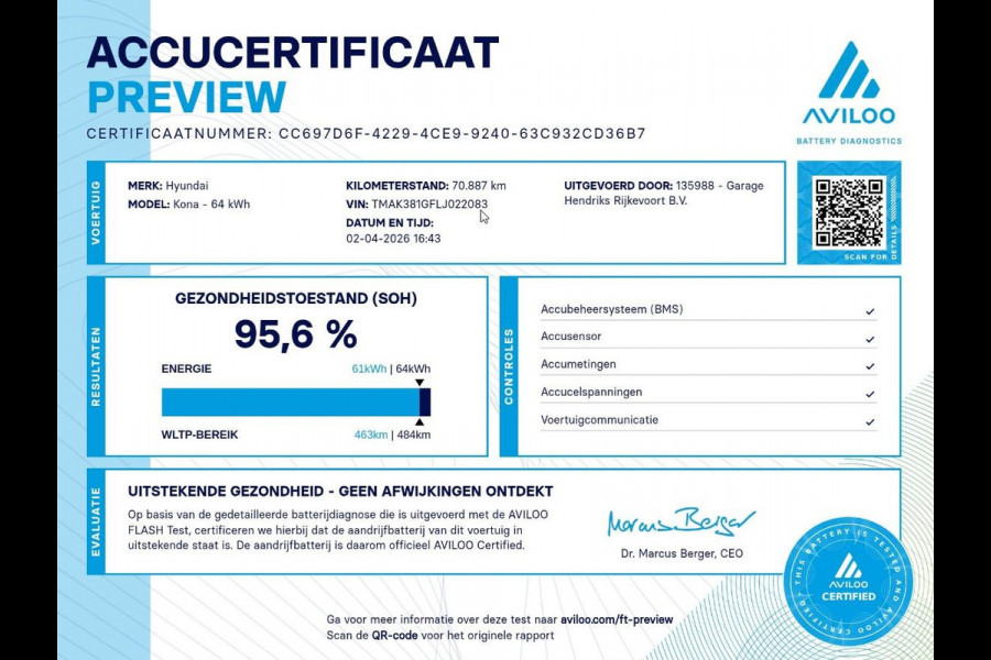 Hyundai Kona EV Fashion 64 kWh | SOH: 95,2% | 3 Fase | Warmtepomp | HUD | Navi | Adaptive CC | Blindspot |