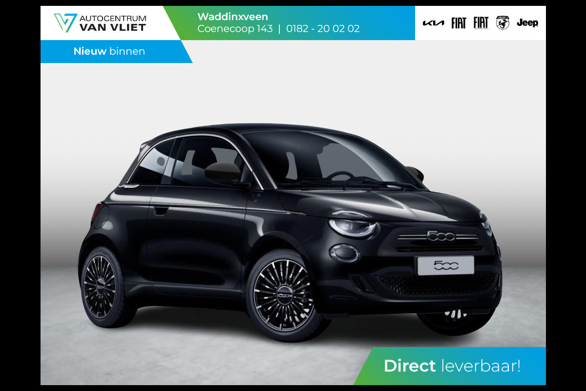 Fiat 500 Hybrid La Prima | Uit voorraad leverbaar | Clima | LED | PDC | JBL Premium Audio | 17" | Camera | BSM | Canneloni Ivory/Piombo interieur