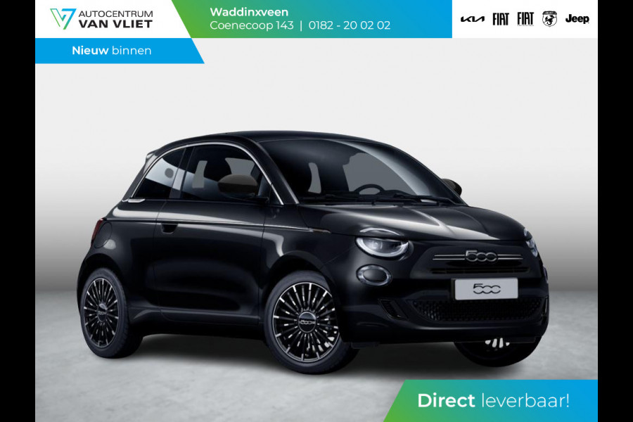 Fiat 500 Hybrid La Prima | Uit voorraad leverbaar | Clima | LED | PDC | JBL Premium Audio | 17" | Camera | BSM | Canneloni Ivory/Piombo interieur