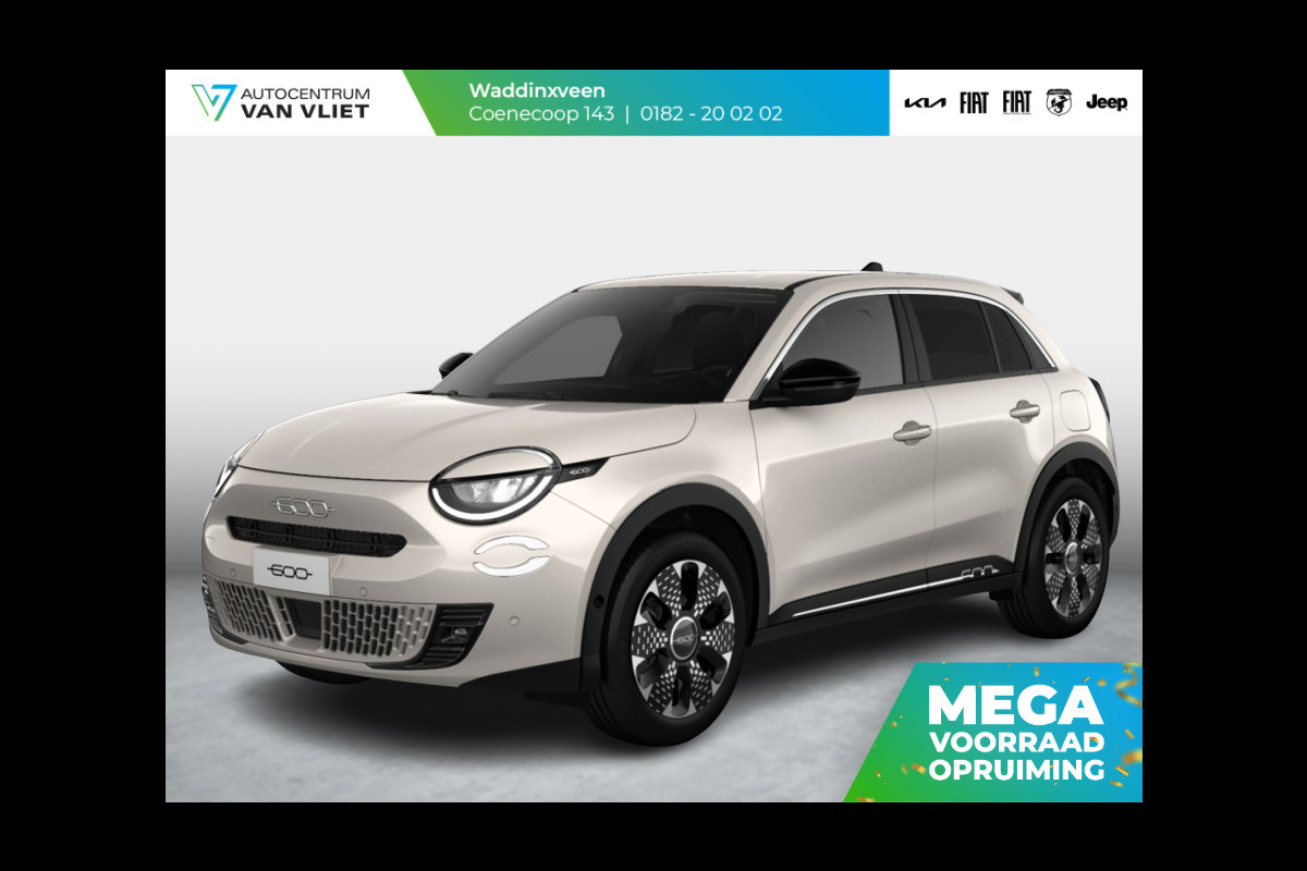 Fiat 600 1.2 Hybrid 110pk La Prima | Clima | Adapt. Cruise | Camera | BSM | 18" | Stoelverwarming | Apple Carplay | Elektr. A-Klep