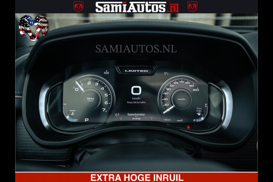 Dodge Ram 1500 Limited Night | 5.7 V8 Hemi Full Option | LPG | Comfortabele Dubbele Cabine met Royale 5 Zitplaatsen | De Meest Luxe en Volle Pick-Up in zijn Klasse | BPM vrij | Nu Leverbaar uit Voorraad | Voorraad Nr v45lp