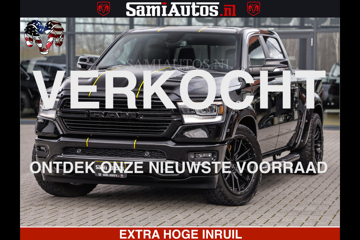 Dodge Ram 1500 HULK | 5.7 V8 | STRIPING | LUCHT VERING | LARAMIE SPORT BLACK ON BLACK | MEGA DIK | CREW CAB DUBBELE CABINE | 5 PERSOONS | DC | DIKKE WILEN | WIDE BODY |