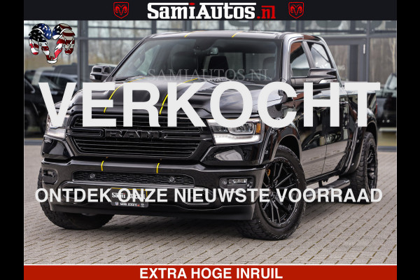 Dodge Ram 1500 HULK | 5.7 V8 | STRIPING | LUCHT VERING | LARAMIE SPORT BLACK ON BLACK | MEGA DIK | CREW CAB DUBBELE CABINE | 5 PERSOONS | DC | DIKKE WILEN | WIDE BODY |
