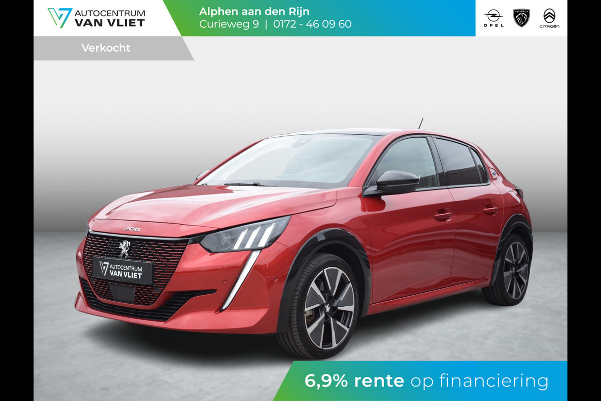 Peugeot e-208 EV GT Pack 50 kWh SOH 92,5%  | 3 FASE | PANODAK | ACHTERUITRIJCAMERA MET SENSOREN | NAVI & CARPLAY | E.C.C. |