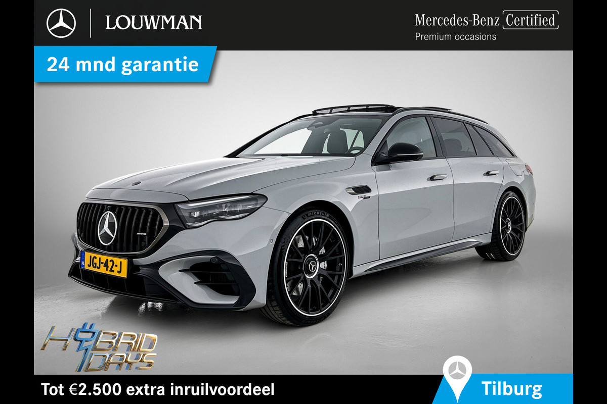 Mercedes-Benz E-Klasse Estate Mercedes-AMG 53 4MATIC+ Night Pakket 1+2 | Panoramadak | 21 Inch AMG Velgen | Burmester® | Trekhaak | AMG Real Performance Sound. MB-paasweekend