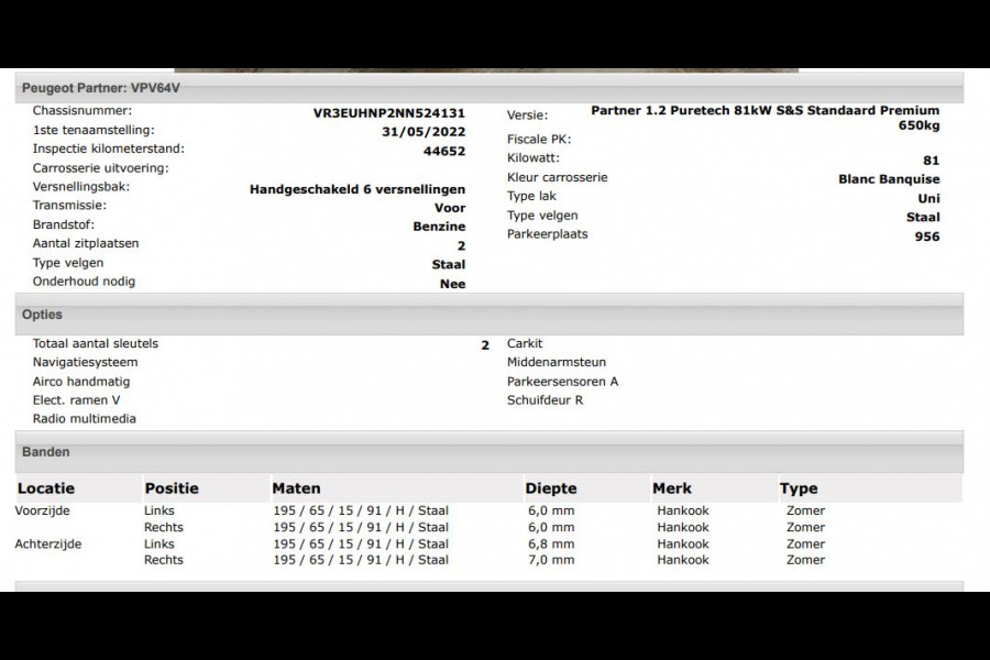 Peugeot Partner 1.2 Benzine 111PK Euro6 Premium / Airco / Navigatie / Cruise-ctr. / Schuifdeur + Raam / Radio multimedia / Apk nieuw