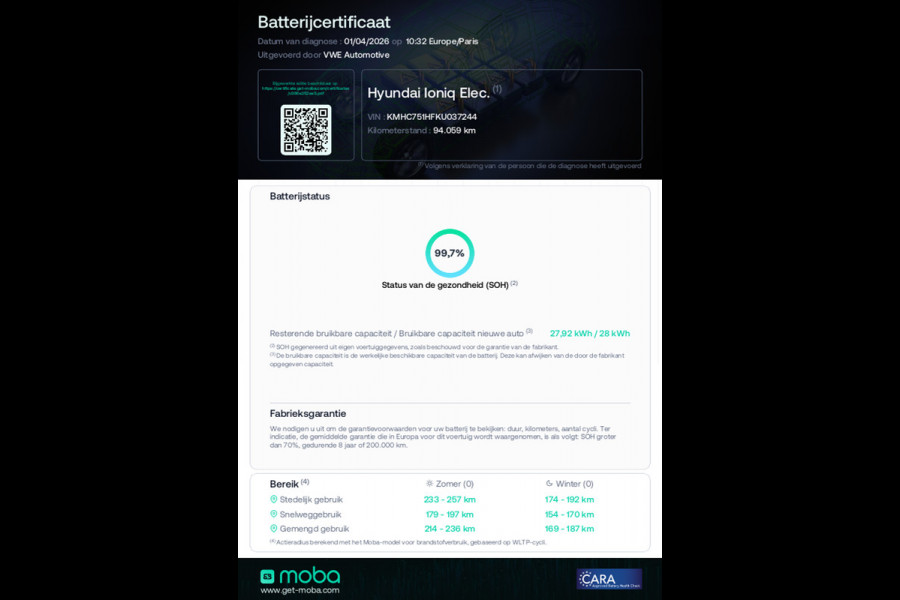 Hyundai IONIQ Comfort EV, SOH waarde 99,7 %, achteruitrijcamera, navigatie, vele opties, Origineel NL auto met nap