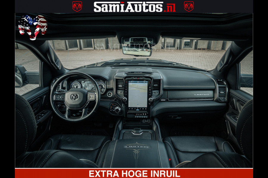 Dodge Ram LIMITED | 5.7 V8 HEMI 402PK | TUFF WIELEN | MEEST VOLLE LIMITED | PRACHTIGE KLEUR GRANITE CRYSTAL PEARL | CREW CAB | DUBBELE CABINE DC 5 PERSOONS | CREW CAB 5 PERSOONS | DUBBELE CABINE DC | MEEST ROYALE EN COMFORTABELE BEDRIJFSAUTO | HEAD-UP | LUCHTVERING | RONDOM CAMERA | MWK KLEP | PANORAMA DAK |