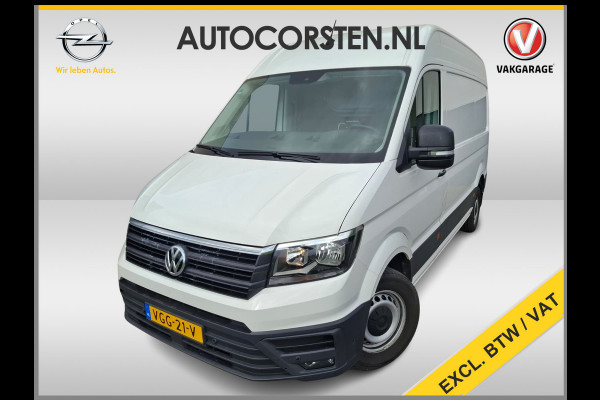 Volkswagen Crafter 35 2.0TDI 177pk! L3H3 EL Highline Trekhaak Camera Navi PDC-a+v Dab Treeplanken Schuifdeur Bluetooth EURO-6 CruiseControl Voorruitverwarming Betonplex-Vloer Wandbetimmering Aut.Verlichting Elek.Ramen/Spiegels Euro 6 Krachtige motor 177pk/410Nm zorgt voor 3.500 kg Trekgewicht!
