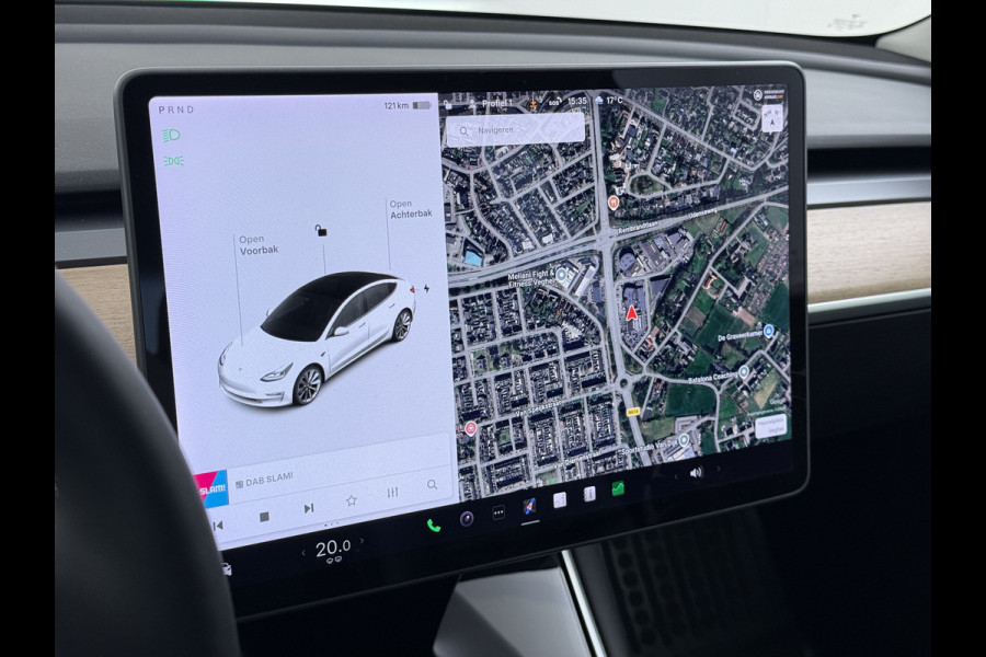 Tesla Model 3 SR+ 325PK LFP-Accu SOH 89.6% Lmv 19" AutoPilot Leer Pano-Dak Adaptive Cruise Lmv 18" Camera's Elektr.-Stuur+Stoelen+Spiegels+Geh Ecc Navi Led DAB Voorverwarmen interieur via App Keyless One-Pedal-Drive Wifi 1e Eigenaar Origineel Nederlandse Auto LFP accu dus 100% opladen!