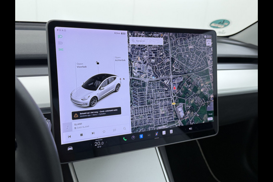 Tesla Model 3 SR+ 325PK AutoPilot Ivory-Leder Pano-Dak Adaptive Cruise Lmv 18" Camera's Elektr.-Stuur+Stoelen+Spiegels+Geheugen+Easy-Entry+Ver Ecc Navi Led DAB Voorverwarmen interieur via App Keyless One-Pedal-Drive 1e Eigenaar Origineel Nederlandse Auto 1.584kg