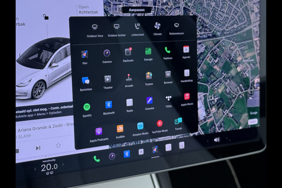 Tesla Model 3 SR+ 325PK AutoPilot Ivory-Leder Pano-Dak Adaptive Cruise Lmv 18" Camera's Elektr.-Stuur+Stoelen+Spiegels+Geheugen+Easy-Entry+Ver Ecc Navi Led DAB Voorverwarmen interieur via App Keyless One-Pedal-Drive 1e Eigenaar Origineel Nederlandse Auto 1.584kg