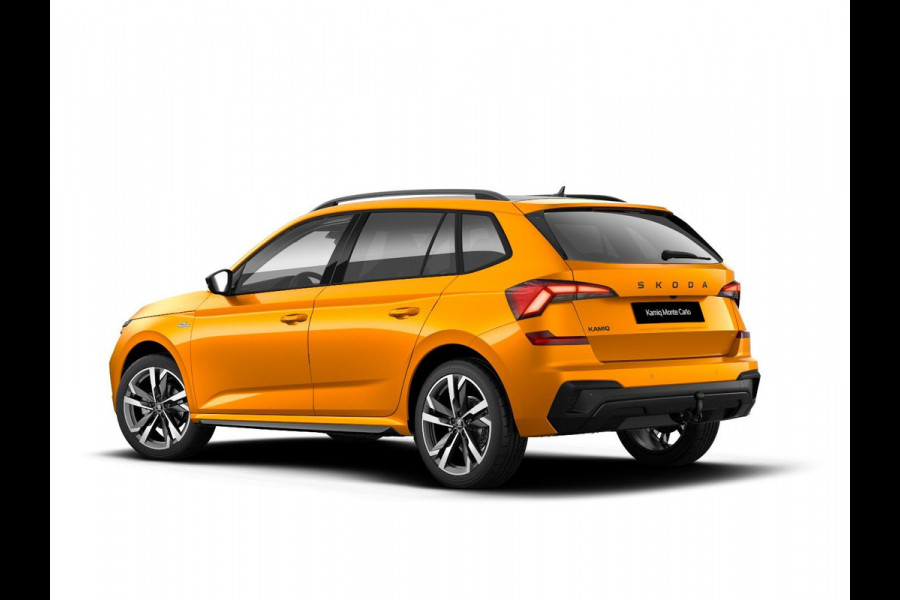 Škoda Kamiq Monte Carlo 1.0 TSI 115 pk 7 versn. DSG | 115 pk 7 vers. DSG | Wegklapbare Trekhaak | Navigatie Pakket | Travel Assist Plus | Winter Pakket | 18 inch Lichtmetalen Velgen Ursa Monte Carlo, Zwart