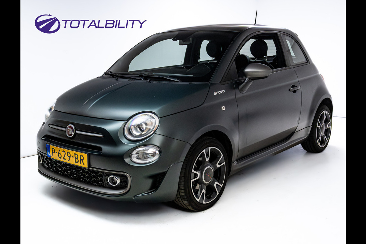 Fiat 500 1.0 Hybrid Sport Verde Portofino | 1/2 Leder/stof | Panodak | Led+ | Uconnect | Airco, Lederen MF stuurwiel, PDC achter, 16" velgen
