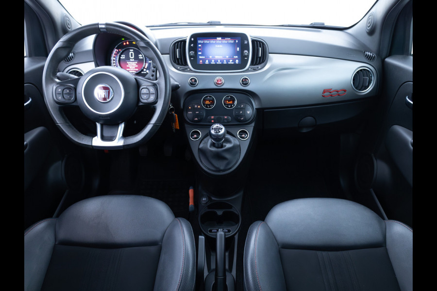 Fiat 500 1.0 Hybrid Sport Verde Portofino | 1/2 Leder/stof | Panodak | Led+ | Uconnect | Airco, Lederen MF stuurwiel, PDC achter, 16" velgen