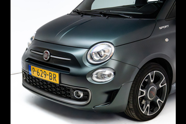 Fiat 500 1.0 Hybrid Sport Verde Portofino | 1/2 Leder/stof | Panodak | Led+ | Uconnect | Airco, Lederen MF stuurwiel, PDC achter, 16" velgen
