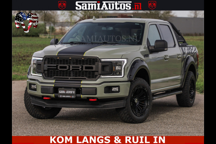 Ford USA F-150 5.0 V8 4X4 | MAT OLIVE GREEN | BIJTELLING VRIJ | ZEER DIK | CAMERA | 3500KG | PANORAMA | LEDER | GO RHINO ROLLBAR | CRUISE CONTROL | PRINS LPG | BAKFLIP COVER | Deze pick-up is leverbaar met zowel een groot rijbewijs (C) als een klein rijbewijs (B). Laat ons weten wat jouw voorkeur is.