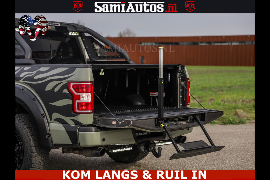 Ford USA F-150 5.0 V8 4X4 | MAT OLIVE GREEN | BIJTELLING VRIJ | ZEER DIK | CAMERA | 3500KG | PANORAMA | LEDER | GO RHINO ROLLBAR | CRUISE CONTROL | PRINS LPG | BAKFLIP COVER | Deze pick-up is leverbaar met zowel een groot rijbewijs (C) als een klein rijbewijs (B). Laat ons weten wat jouw voorkeur is.