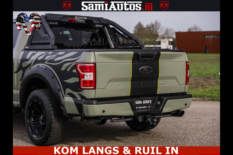Ford USA F-150 5.0 V8 4X4 | MAT OLIVE GREEN | BIJTELLING VRIJ | ZEER DIK | CAMERA | 3500KG | PANORAMA | LEDER | GO RHINO ROLLBAR | CRUISE CONTROL | PRINS LPG | BAKFLIP COVER | Deze pick-up is leverbaar met zowel een groot rijbewijs (C) als een klein rijbewijs (B). Laat ons weten wat jouw voorkeur is.