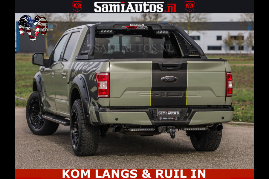 Ford USA F-150 5.0 V8 4X4 | MAT OLIVE GREEN | BIJTELLING VRIJ | ZEER DIK | CAMERA | 3500KG | PANORAMA | LEDER | GO RHINO ROLLBAR | CRUISE CONTROL | PRINS LPG | BAKFLIP COVER | Deze pick-up is leverbaar met zowel een groot rijbewijs (C) als een klein rijbewijs (B). Laat ons weten wat jouw voorkeur is.