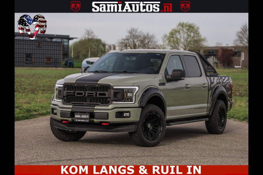 Ford USA F-150 5.0 V8 4X4 | MAT OLIVE GREEN | BIJTELLING VRIJ | ZEER DIK | CAMERA | 3500KG | PANORAMA | LEDER | GO RHINO ROLLBAR | CRUISE CONTROL | PRINS LPG | BAKFLIP COVER | Deze pick-up is leverbaar met zowel een groot rijbewijs (C) als een klein rijbewijs (B). Laat ons weten wat jouw voorkeur is.