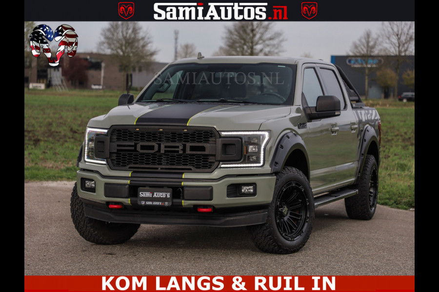 Ford USA F-150 5.0 V8 4X4 | MAT OLIVE GREEN | BIJTELLING VRIJ | ZEER DIK | CAMERA | 3500KG | PANORAMA | LEDER | GO RHINO ROLLBAR | CRUISE CONTROL | PRINS LPG | BAKFLIP COVER | Deze pick-up is leverbaar met zowel een groot rijbewijs (C) als een klein rijbewijs (B). Laat ons weten wat jouw voorkeur is.