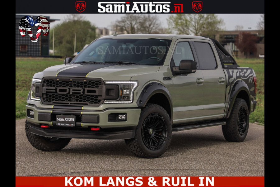 Ford USA F-150 5.0 V8 4X4 | MAT OLIVE GREEN | BIJTELLING VRIJ | ZEER DIK | CAMERA | 3500KG | PANORAMA | LEDER | GO RHINO ROLLBAR | CRUISE CONTROL | PRINS LPG | BAKFLIP COVER | Deze pick-up is leverbaar met zowel een groot rijbewijs (C) als een klein rijbewijs (B). Laat ons weten wat jouw voorkeur is.