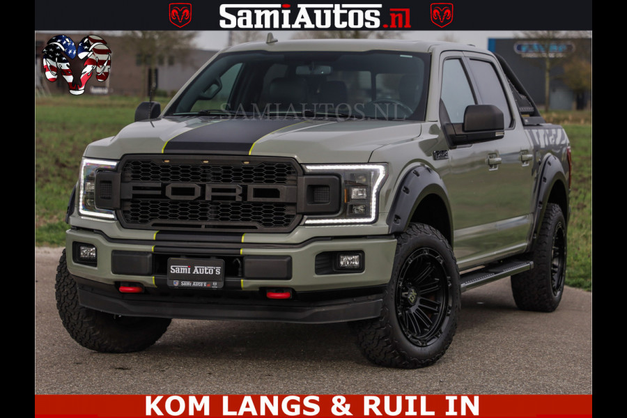 Ford USA F-150 5.0 V8 4X4 | MAT OLIVE GREEN | BIJTELLING VRIJ | ZEER DIK | CAMERA | 3500KG | PANORAMA | LEDER | GO RHINO ROLLBAR | CRUISE CONTROL | PRINS LPG | BAKFLIP COVER | Deze pick-up is leverbaar met zowel een groot rijbewijs (C) als een klein rijbewijs (B). Laat ons weten wat jouw voorkeur is.