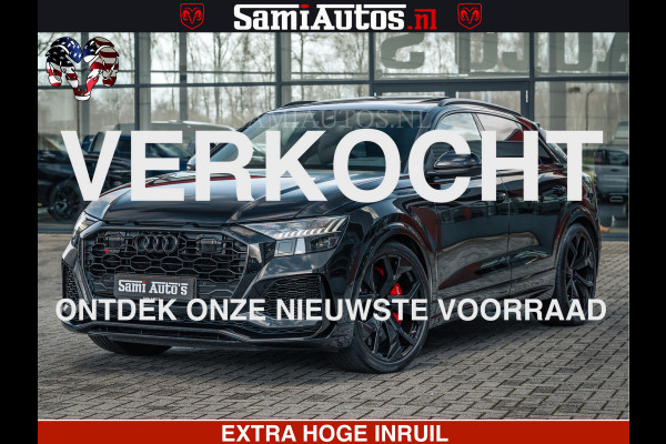 Audi RS Q8 RSQ8 BLACK OPS | 600PK 4.0 V8 TFSI QUATTRO | HUD | 4 WIELBESTURING | 23 INCH AUDI SPORT WHEELS | RS BEKLEDING ZWART | PANO | SOF BANG & OLUFSEN | PANORAMA DAK | De Lamborghini Urus en Audi RS Q8 zijn beide supersnelle SUV's met dezelfde basis (4.0L V8 twin-turbo motor van de VW Group)