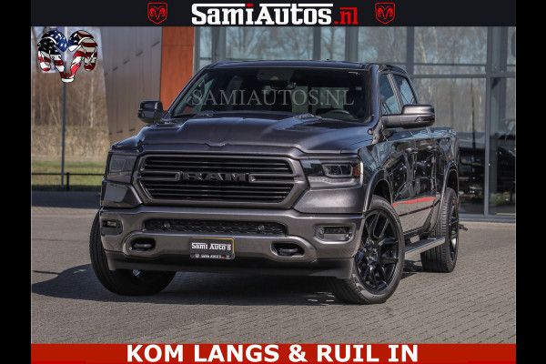 Dodge Ram SPORT | 5.7 V8 4X4 | 22 ICH WHEELS | 12 INCH MULTIMEDIA | MEMORY SEAT | BED STEP | 3500KG | GRANITE CRYSTAL | PRINS LPG | CRUISE | FULL LED | ALARM K3 | UITLAAT KLEP SYSTEEM ALS NIEUW!