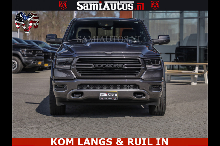 Dodge Ram SPORT | 5.7 V8 4X4 | 22 ICH WHEELS | 12 INCH MULTIMEDIA | MEMORY SEAT | BED STEP | 3500KG | GRANITE CRYSTAL | PRINS LPG | CRUISE | FULL LED | ALARM K3 | UITLAAT KLEP SYSTEEM ALS NIEUW!